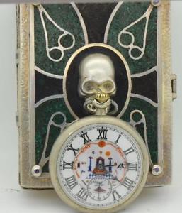 MUSEUM Templar/Masonic Memento Mori Skull Lip watch&Masonic Bible book box.RARE