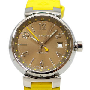 Pre-owned LOUIS VUITTON Q 1132 Tambour GMT SS x Automatic Brown Dial Watch,AS