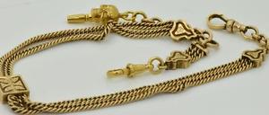 Rare antique Victorian 14K solid GOLD pocket watch chain with Skull Key fob