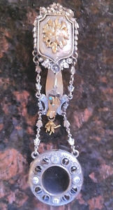 VICTORIAN RARE ANTIQUE FIGURAL WATCH CHATELAINE WITH BANDED AGATE