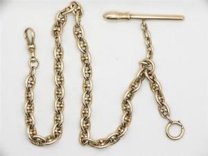 1880'S NAUTICALLY THEMED HEAVY SOLID 10K GOLD 12" MENS POCKET WATCH CHAIN