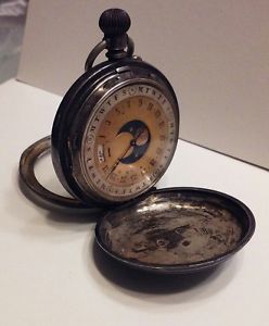 Rare! J.H. STEWARD MOON PHASE CALENDAR POCKET WATCH STERLING SILVER CASE 1800s