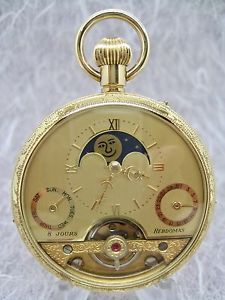 HEBDOMAS  CALENDAR MOON PHASE POCKET WATCH - NOS - A QUALITY TIMEPIECE
