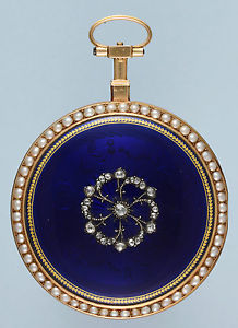 Very Fine Pearl and Diamond Set Enamel Verge Pocket Watch