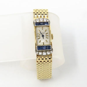 NYJEWEL Universal Geneve 14k Gold Sapphire Diamonds Ladies Wrist Watch Runs