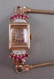 ANTIQUE 1.72CTW OLD MINE CUT DIAMOND RUBY 14K ROSE GOLD LIWACO WATCH 7.00" #1925