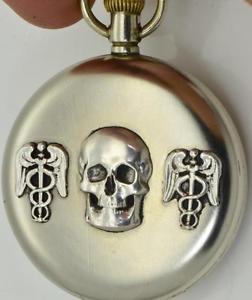 Rare antique Helvetia  WWI military Doctor's Memento Mori Skull pocket watch