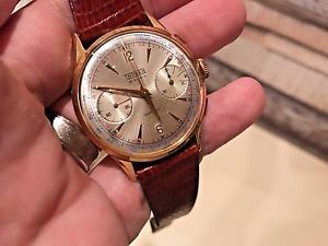 Vintage Thyber 18k Rose Gold Incabloc Chronograph 18 Rubis 1950's 38mm