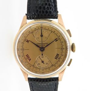 VINTAGE SWISS 18K GOLD TWO BUTTON CHRONOGRAPH WRIST WATCH Venus 170