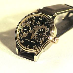 VERY RARE WATCH MARIAGE 1929 OMEGA REGULATEUR 48MM CAL 40,6, DIAL MAP EARTH,BOX