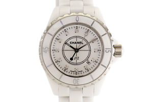 Free Shipping Pre-owned CHANEL J12 H1628 12P White Ceramic×12P Diamond Quartz