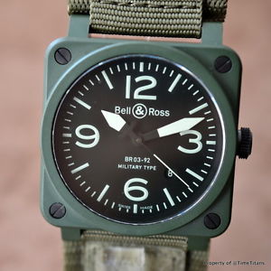 BELL & ROSS BR03-92 GREEN MILITARY CERAMIC DISCONTINUED FULL SET 42MM GREEN XTAL