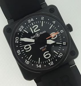 Bell & Ross BR01-93 GMT Black Dial Stainless Steel PVD 46mm Rubber Strap