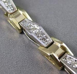 ANTIQUE LONG 1.10CT DIAMOND 14KT YELLOW GOLD PYRAMID TENNIS BRACELET #19203