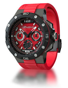 DeNovo DN2020-84RNR Mens Red Swiss Made Watch Chrono Italian Design Red Dial
