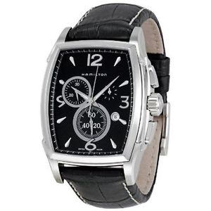Hamilton H36412735 Mens Black Dial Quartz Watch with Leather Strap