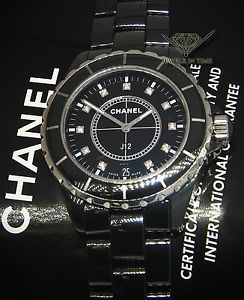 Chanel J12 Black 38mm Ceramic Diamond Dial Quartz Watch Box/Papers H2124