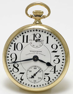 Antique Rolled Gold 23 Jewel POWER RESERVE RAILROAD Pocket Watch by WALTHAM 1931