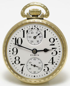 Antique Rolled Gold 19 Jewel POWER RESERVE RAILROAD Pocket Watch by ELGIN -c1914