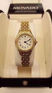 AUTHENTIC SOLID 14K YELLOW GOLD WHITE DIAL WITH 36 DIAMONDS MOVADO WATCH