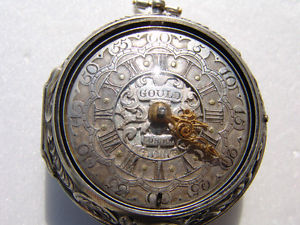 Antique English Silver Repouse Pocket Watch 1760 circa
