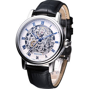 EPOS Men 42mm Swiss watch Mechanical self-winding SKELETON 3390 leather see thru