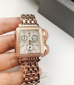 NEW Michele Deco Signature Diamond MoP Rose Gold Tone Watch Mothers Day Present