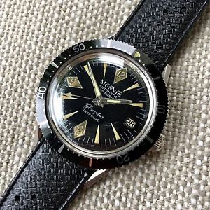 Vintage Monvis Glucydur Divers Incabloc Automatic Date Black Steel Wristwatch