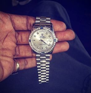 36mmrolex daydate used diamond and sapphire  White Gold An Stainless Steel
