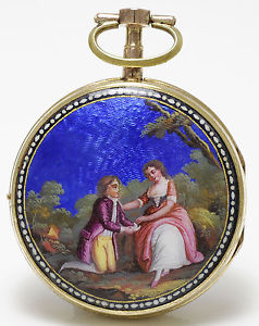 Stunning Antique Georgian Gilt & Enamel Verge Pocket Watch by Terrot -Circa 1775