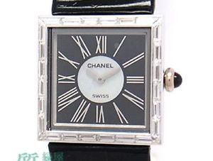 Chanel Mademoiselle Watch K18YG Gold Bucket Diamond Bezel Black Dial Used Rare