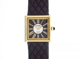 Chanel Mademoiselle Watch H0101 750YK Gold Black Dial Leather Used