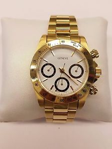 AUTHENTIC SOLID 18K YELLOW GOLD DIAL COLOR WHITE GOLD NUMBERS GENEVE MAN WATCH