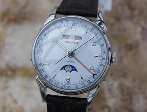 Valruz Swiss Made 1940 Triple Calendar Moonphase Stainless St Dress Watch LA21