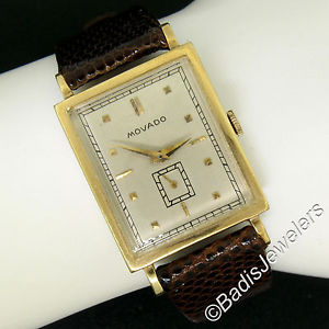 Vintage Rare Men's Movado 14k Yellow Gold UNIQUE Large Mechanical Wind Watch