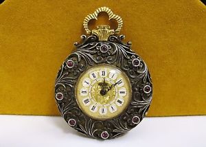ANTIQUE APEX Silver & Blue Enamel Diamond Ruby Wind Up Pocket Watch ESTATE