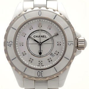 Free Shipping Pre-owned CHANEL J12 12P Diamond Quartz H1628 With Genuine BOX