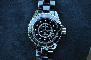 Chanel J12 Classic Steel Black Ceramic Automatic Wrist Watch Diamond Dial H0685
