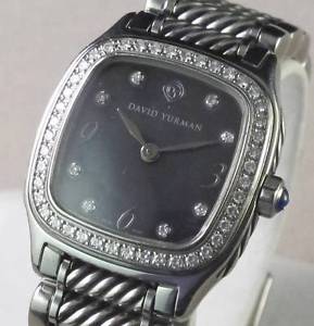 David Yurman Thoroughbred Diamond Bezel Watch Dial Black Mother of Pearl