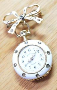 Vintage c.1880s Henry Capt Geneve 18k Gold Diamond Brooch Watch 4271