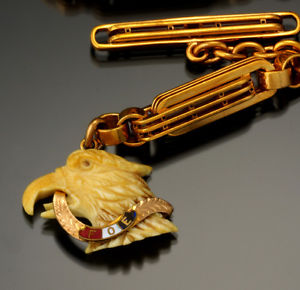 Massive Rose Gold Filled Lug-Link Pocket Watch Chain with F.O.E. Eagles Fob