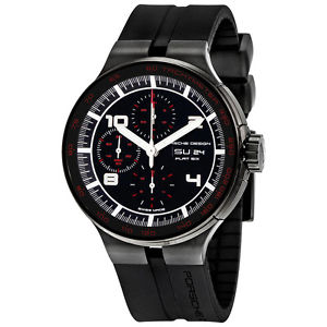 Porsche Flat Six Chronograph Automatic Black Dial Black Rubber Mens Watch