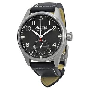 ALPINA SMARTIME PILOT HOMME 44MM BRACELET CUIR NOIR AUTOMATIQUE MONTRE 710G4S6