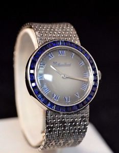 UNISEX VINTAGE 14K WHITE GOLD LUCIEN PICCARD WITH 1.75 CARAT SAPPHIRE BEZEL HAND