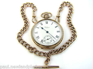 De caballero 9ct Gold Waltham Reloj De Bolsillo con Alberto Cadena & Barra-T