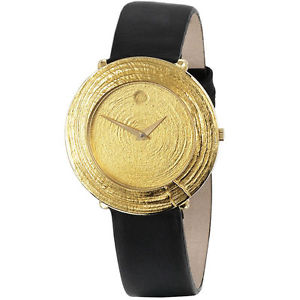 ARS Herren-Armbanduhr Quarz Analog 750 Gold Gelbgold Lederband Safirglas