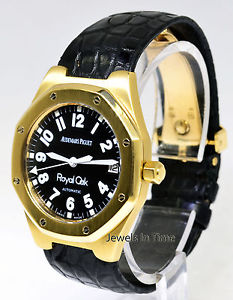 Audemars Piguet Royal Oak 18k Yellow Gold Watch Black Military Dial 36mm