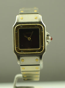 CARITER SANTOS 24MM GALBEE BURGUNDY DIAL 18K GOLD STAINLESS STEEL AUTOMATIC