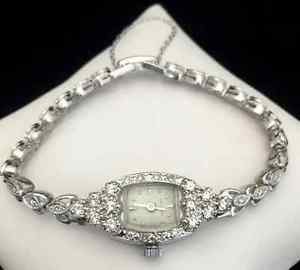 Vintage Hamilton 14k White Gold Diamond Bracelet Jewelry Watch Quartz