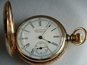 1890'S SOLID 10K SOLID GOLD AMERICAN WALTHAM POCKET WATCH (LION HALLMARK)